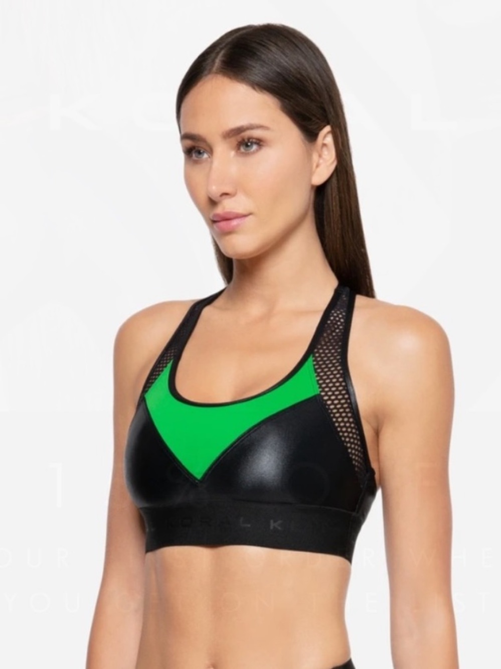 KORAL Infinity Black and Green Racerback Sports Bra XS